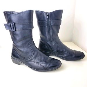 Ecco Black Leather Mid-Calf Ankle Boots with Buckle